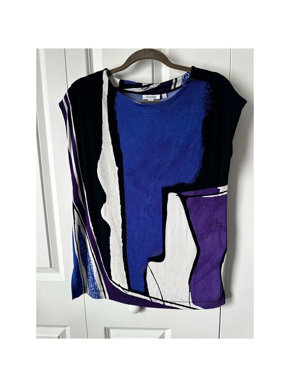 Chico's Blue Purple Abstract Short Sleeve Tee M - Picture 1 of 7